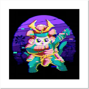 Vaporwave Japanese Samurai Maneki Neko Aesthetic Posters and Art